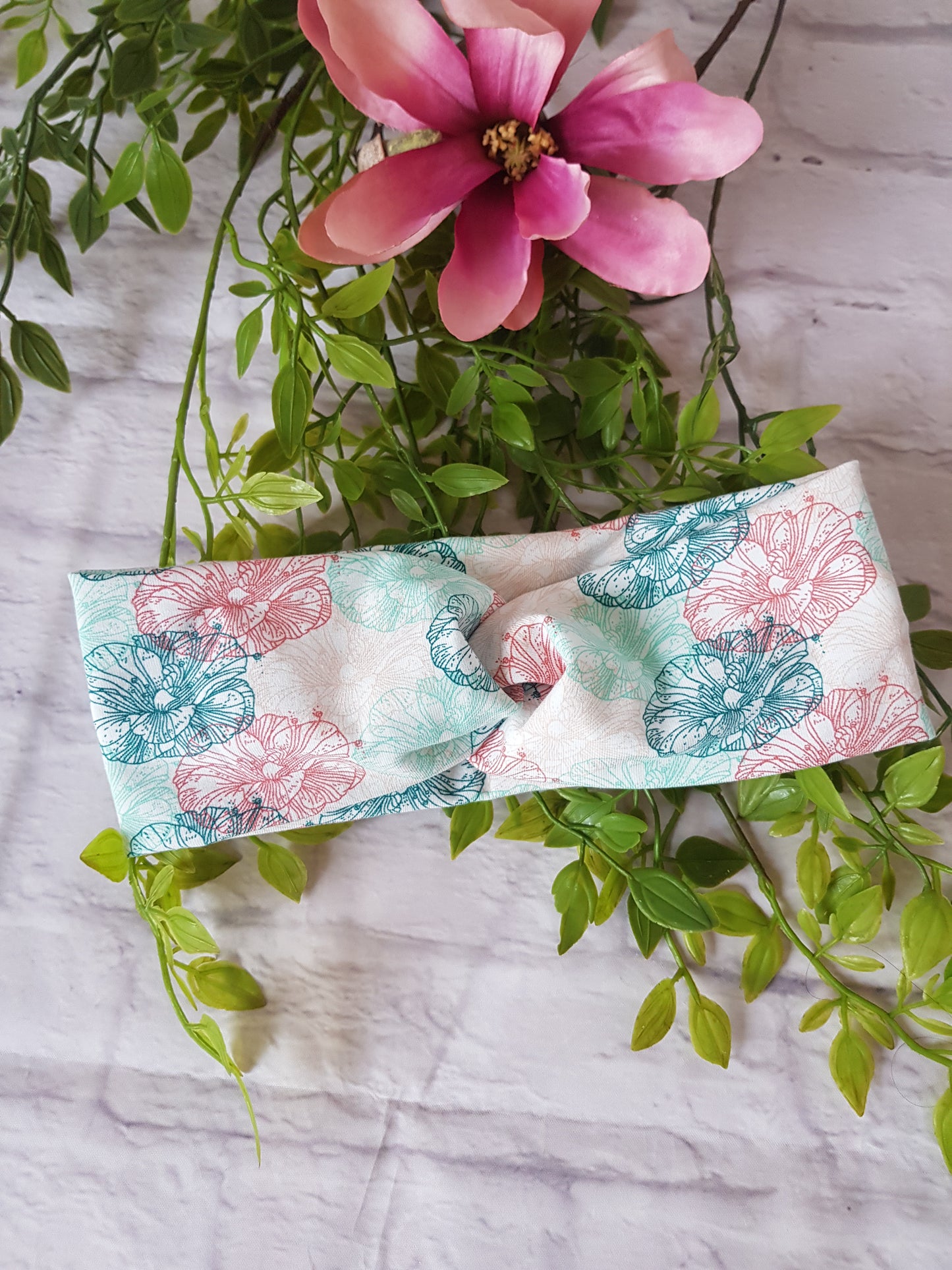 Knoten-Stirnband, Bandeau, mint, Blumen