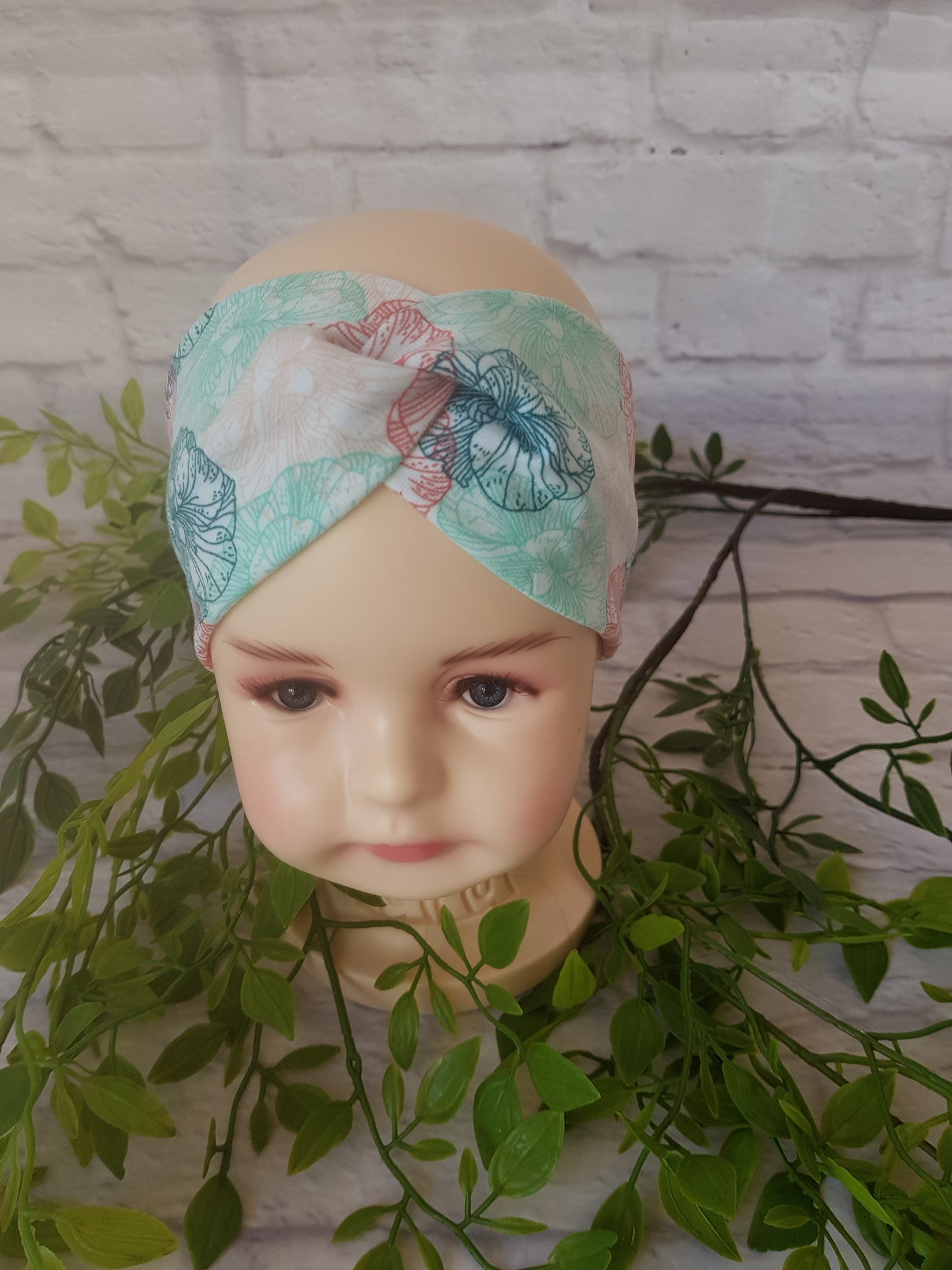 Knoten-Stirnband, Bandeau, mint, Blumen