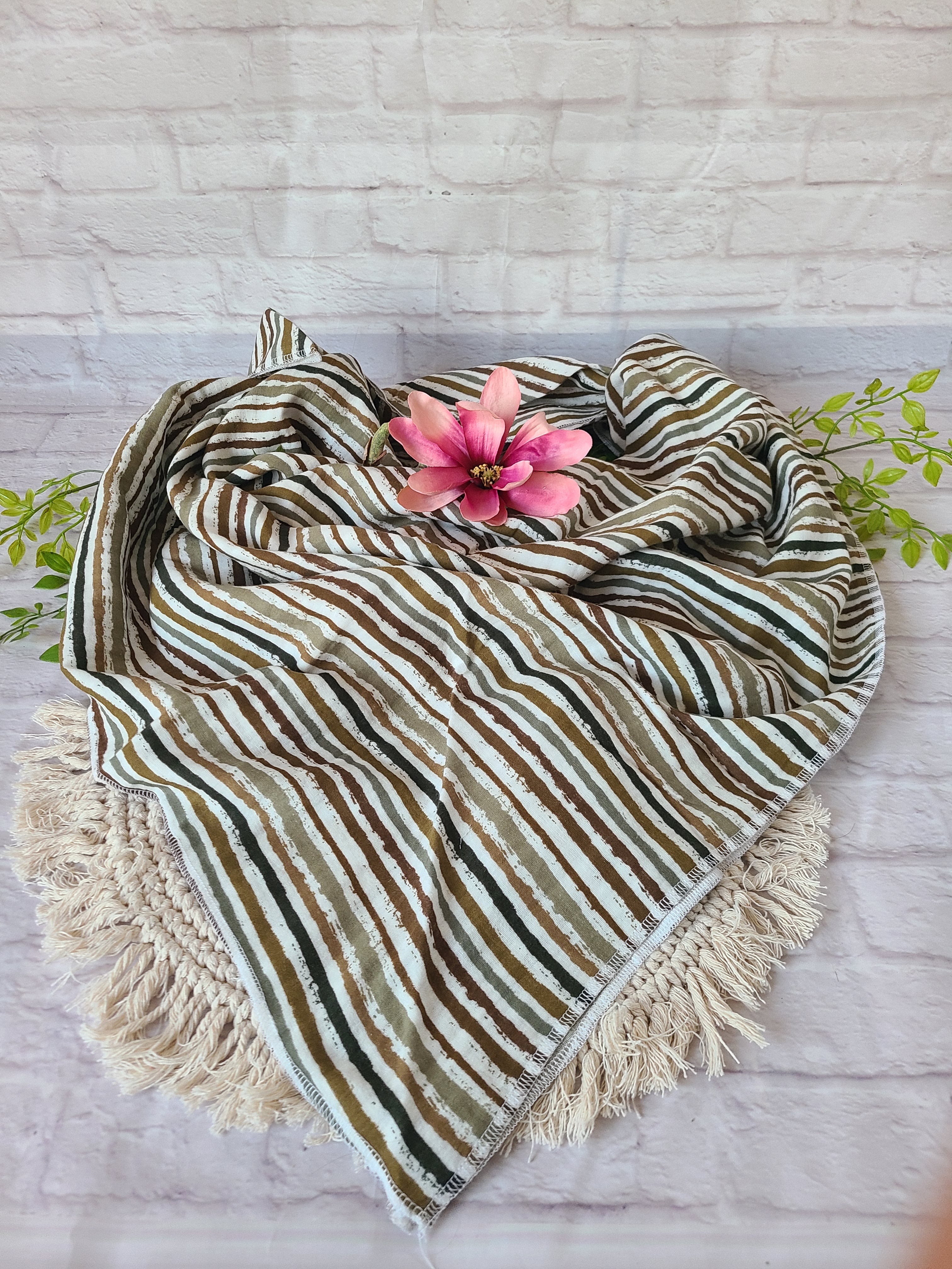 Musselintuch XXL (130 x 130) braun weiß gestreift